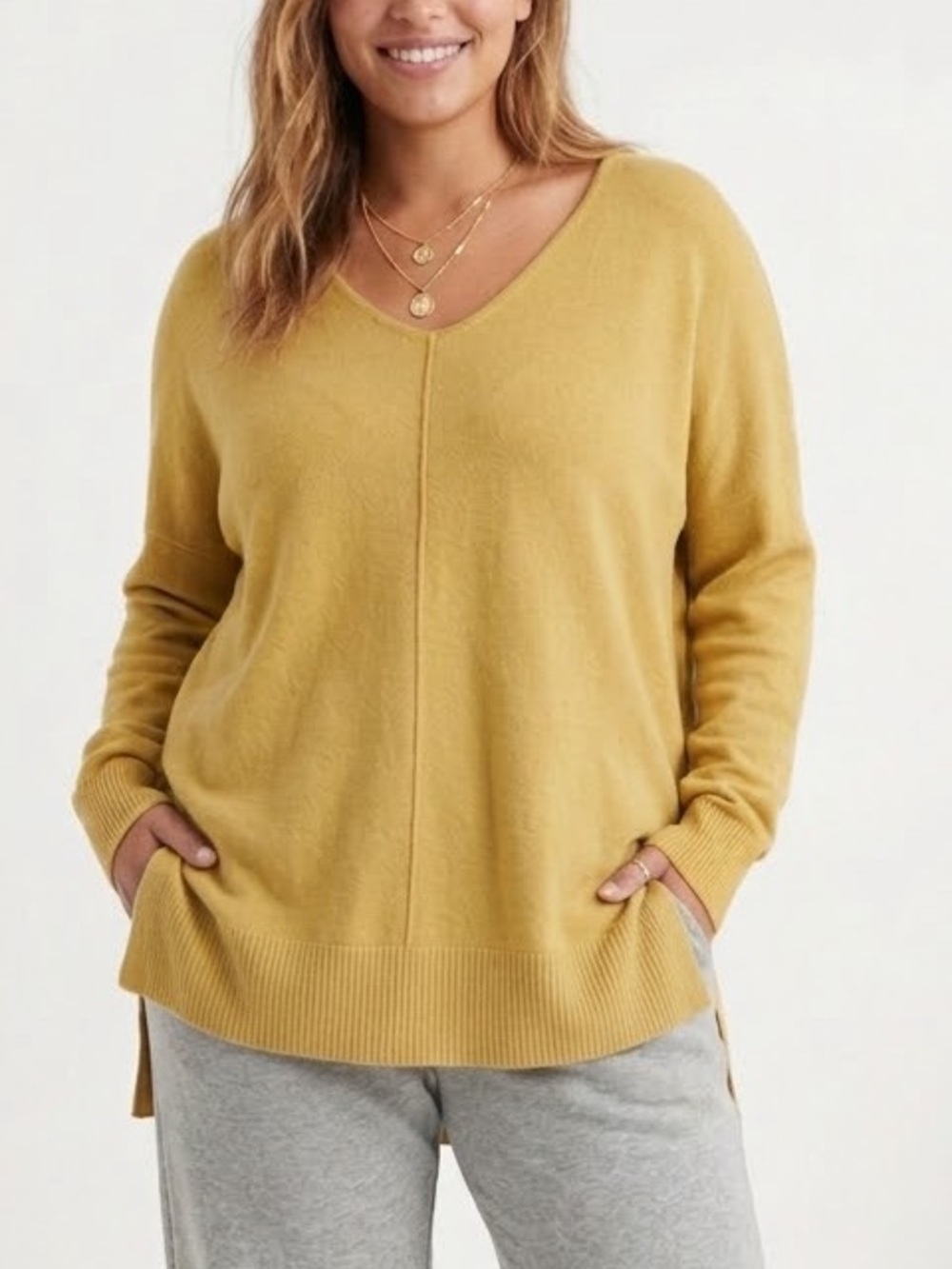 Zenana Mustard oversized long V-Neck Women’s Sweater - Cozy soft